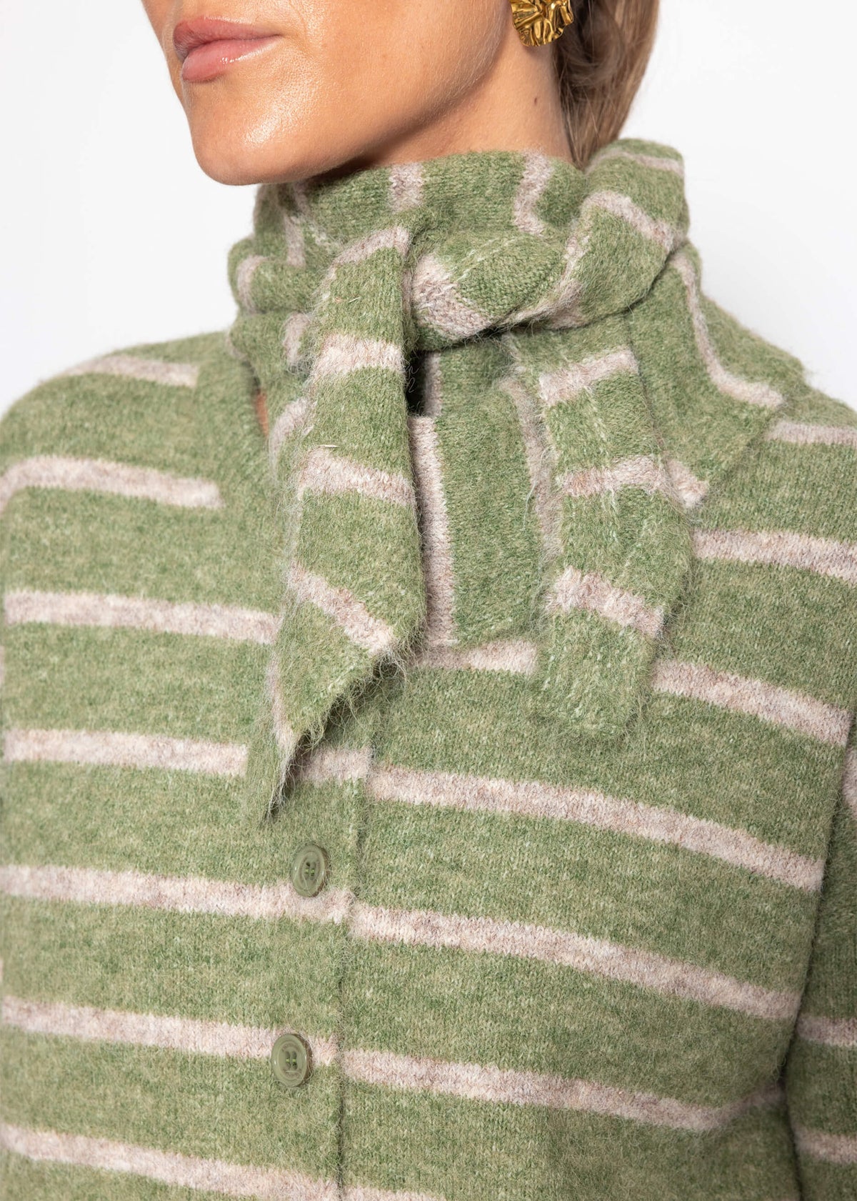 Gestreifter Cardigan mit Schal - khaki