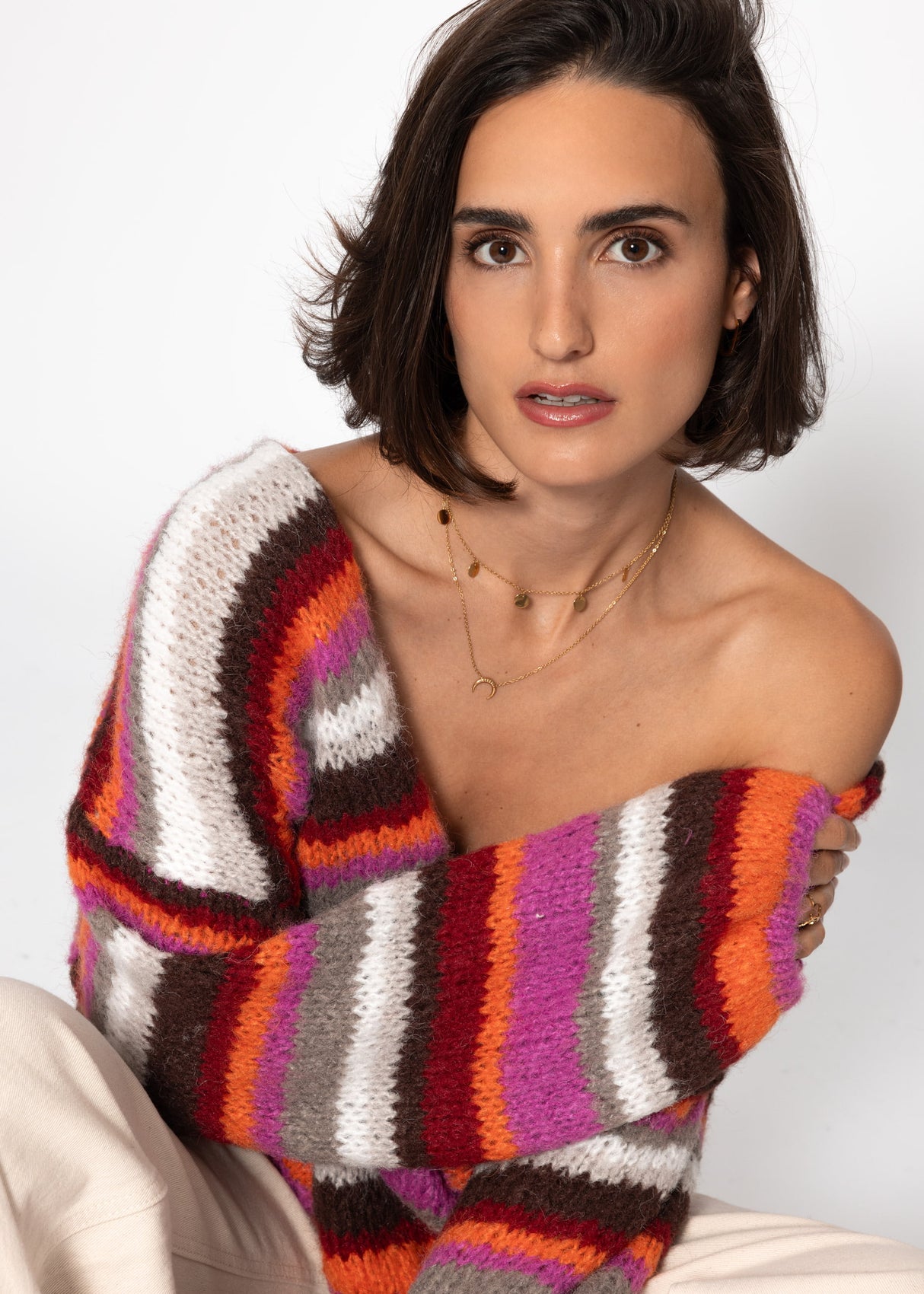 Striped cardigan - pink orange