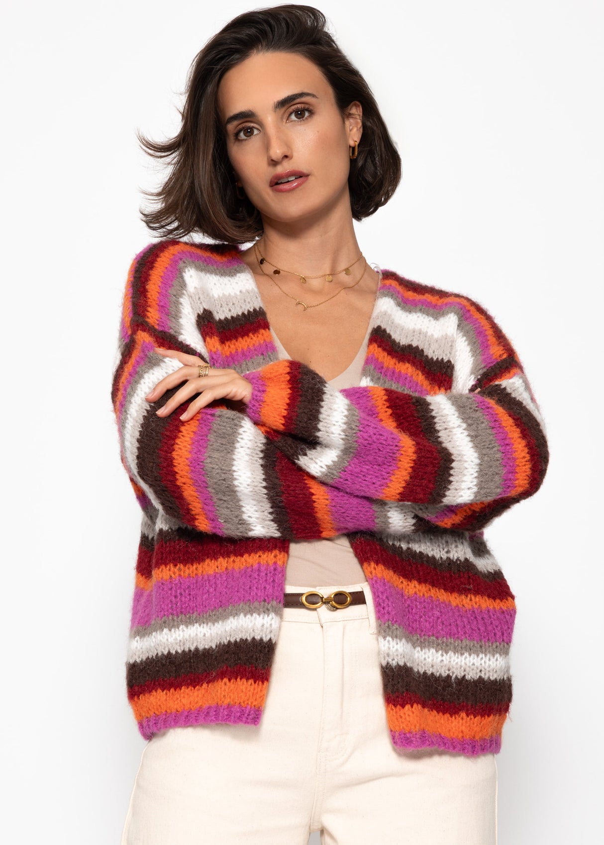 Striped cardigan - pink orange