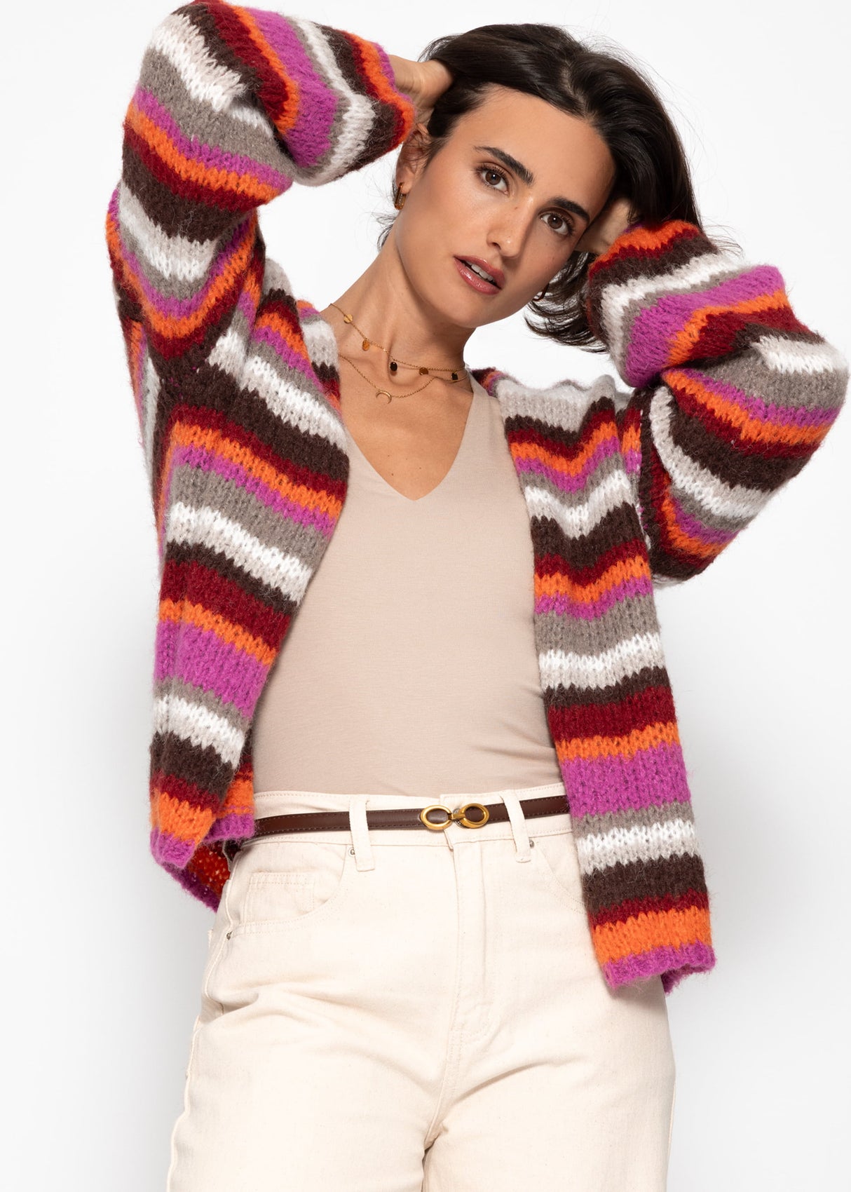 Striped cardigan - pink orange