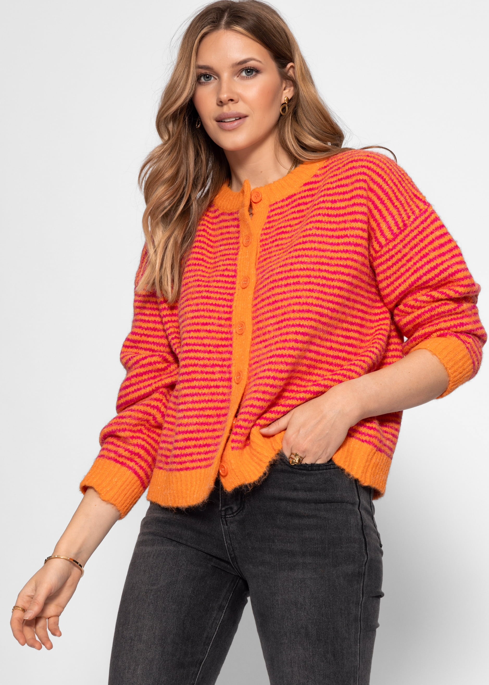 カーディガン Stripe Mohair Wide Cardigan(ORANGE) 中古・古着通販】PERVERZE (パーバーズ) Stripe Mohair Wide Cardigan