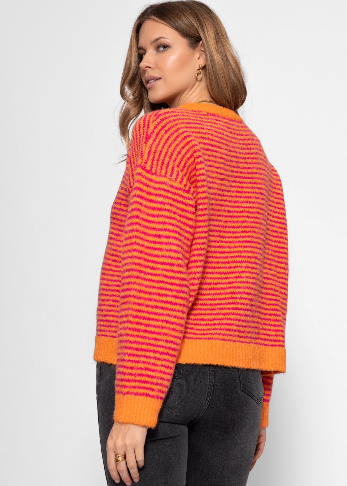 Gestreifter Cardigan - orange
