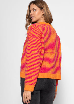 Gestreifter Cardigan - orange