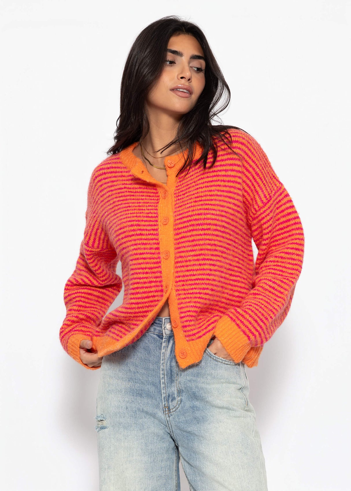 Gestreifter Cardigan - orange