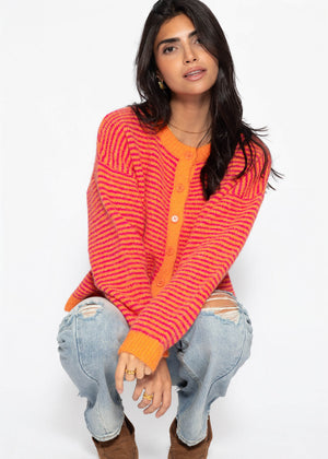 Gestreifter Cardigan - orange