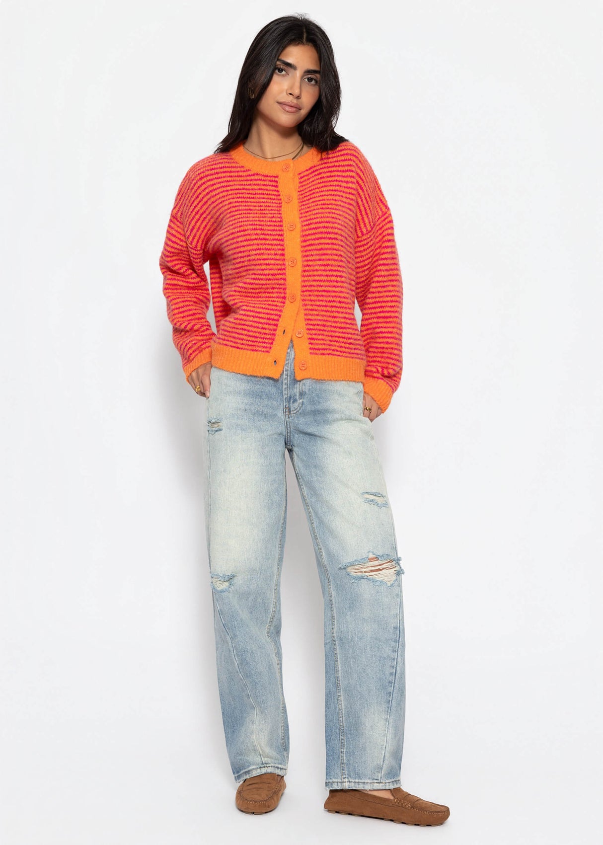 Gestreifter Cardigan - orange