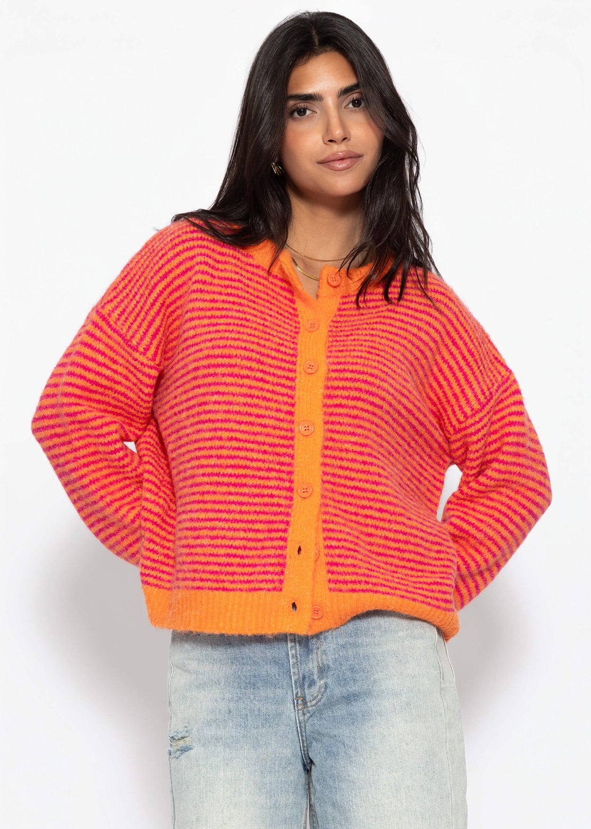 Gestreifter Cardigan - orange