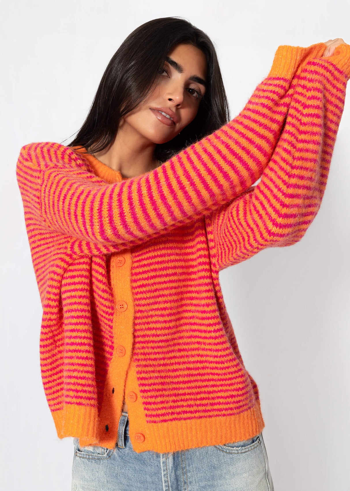 Gestreifter Cardigan - orange