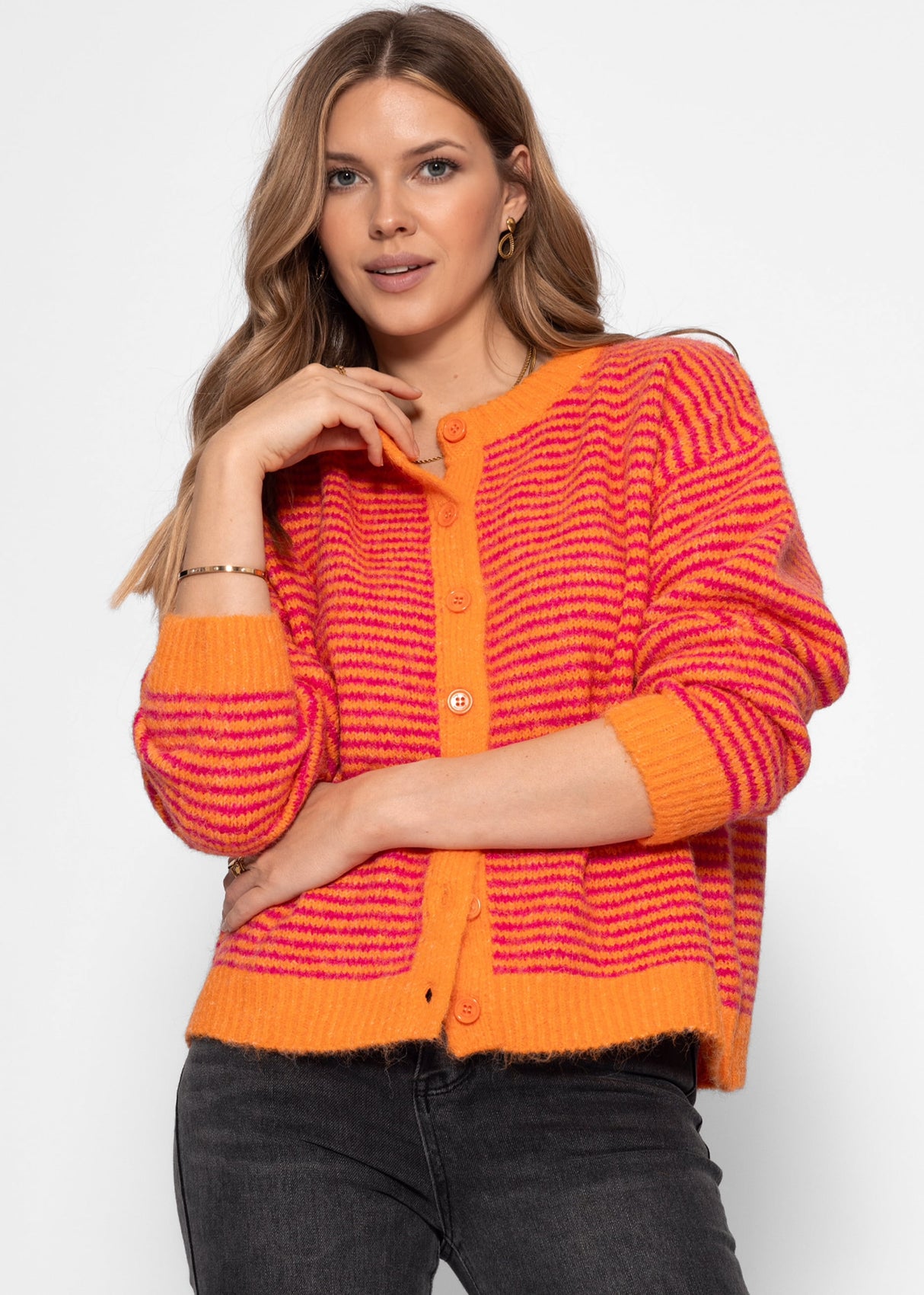 Gestreifter Cardigan - orange