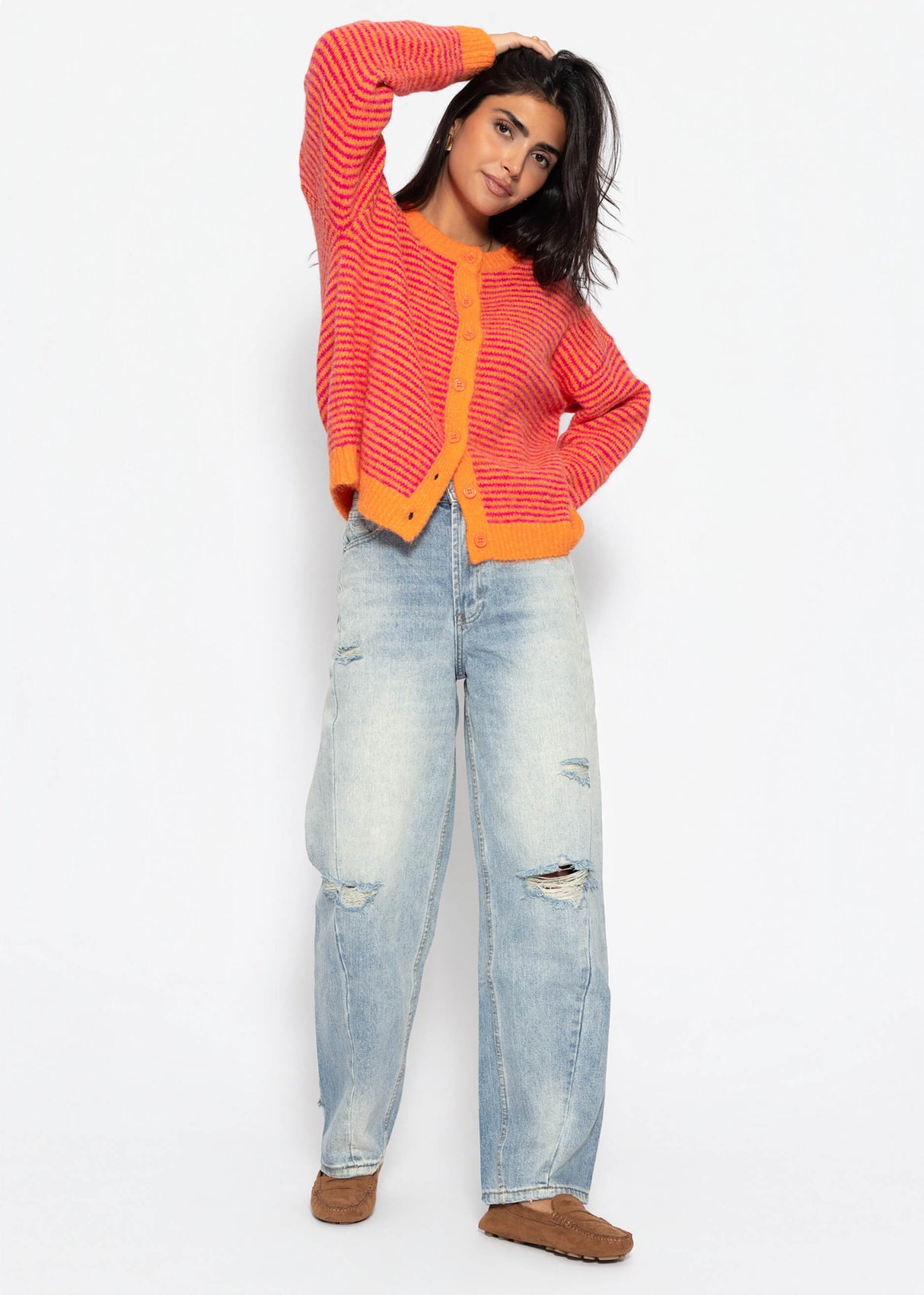Gestreifter Cardigan - orange