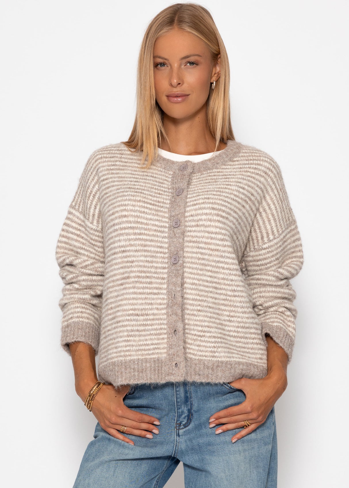 Striped cardigan - taupe/offwhite