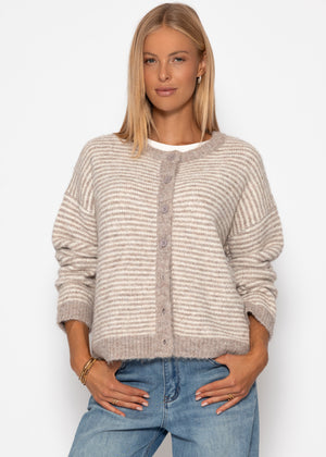 Striped cardigan - taupe/offwhite