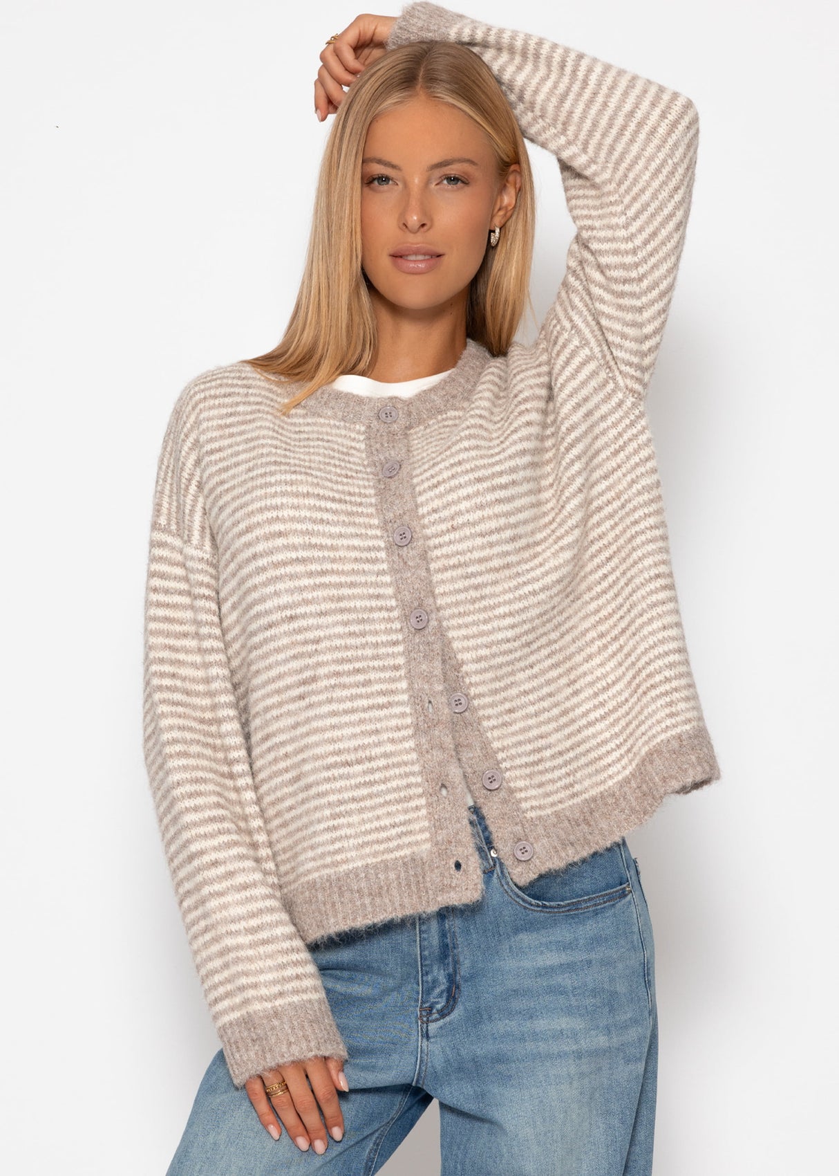 Striped cardigan - taupe/offwhite