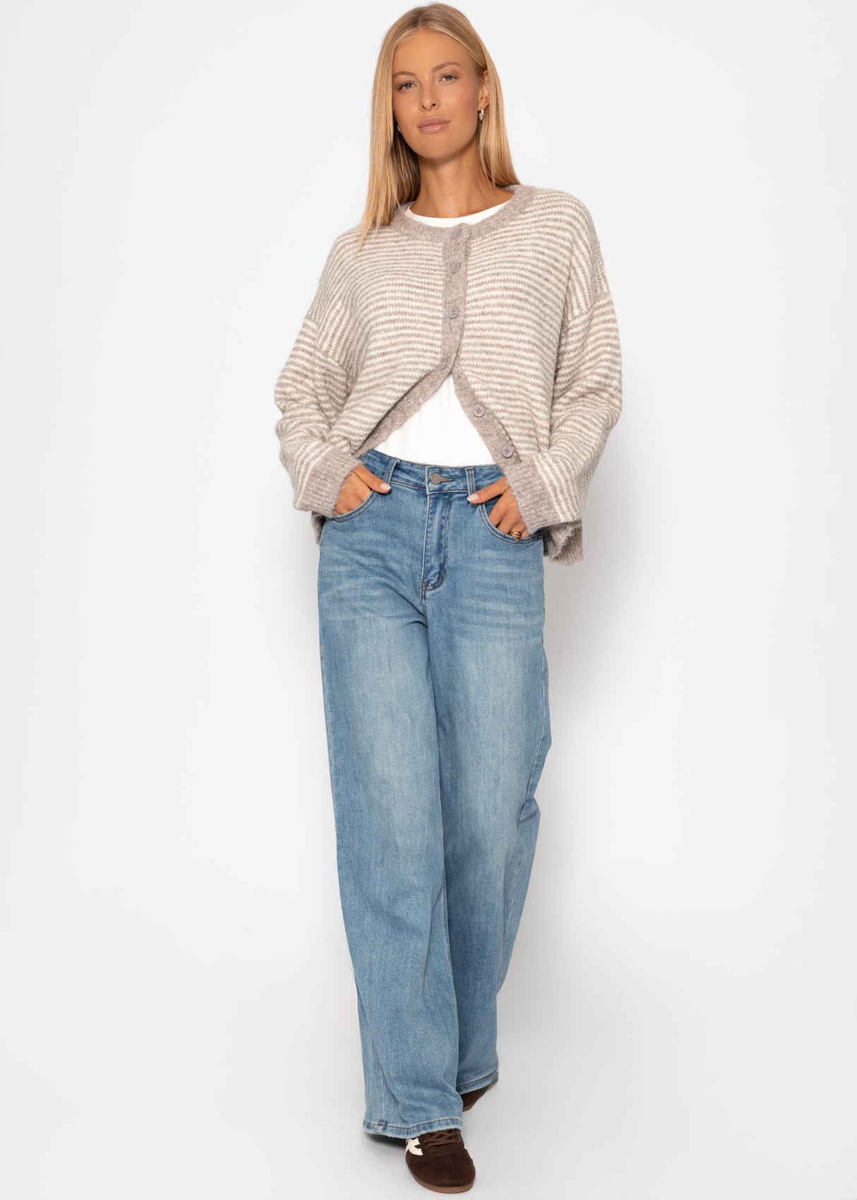 Striped cardigan - taupe/offwhite