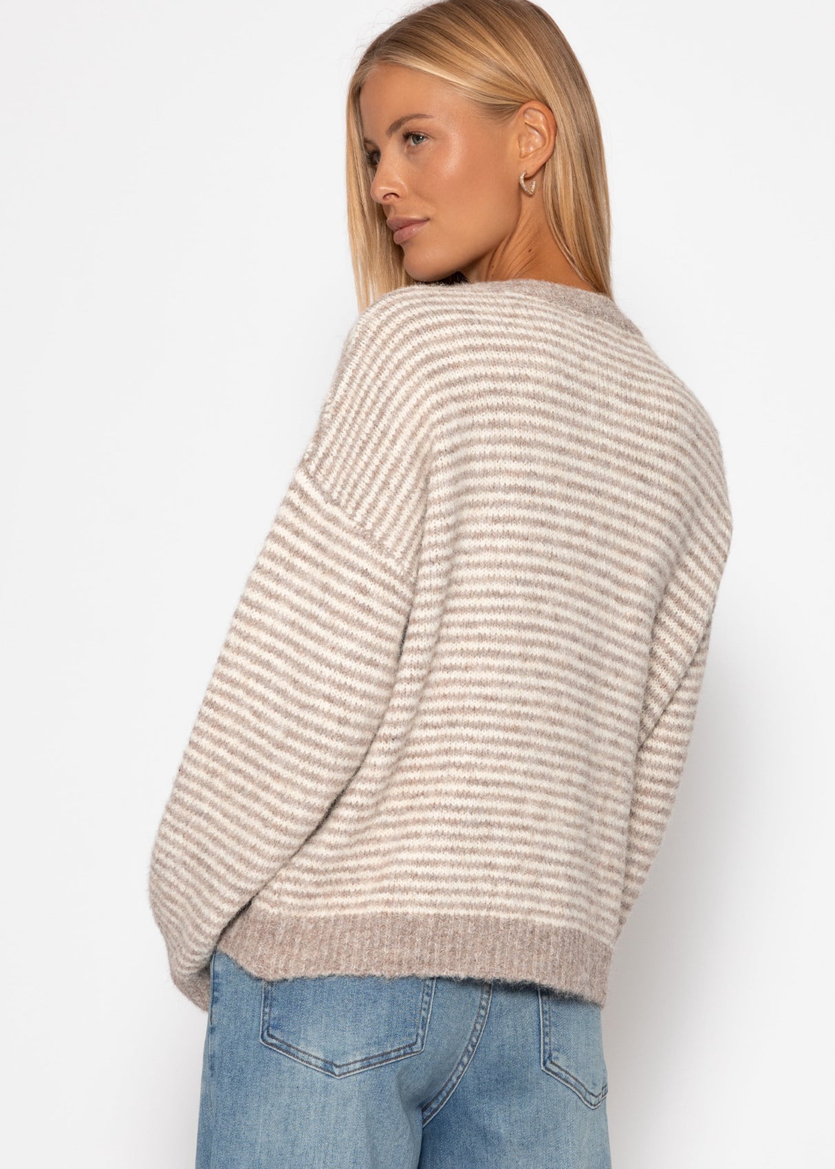 Striped cardigan - taupe/offwhite