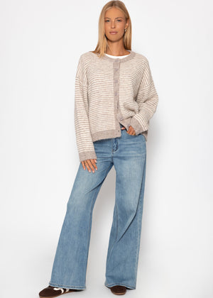 Striped cardigan - taupe/offwhite
