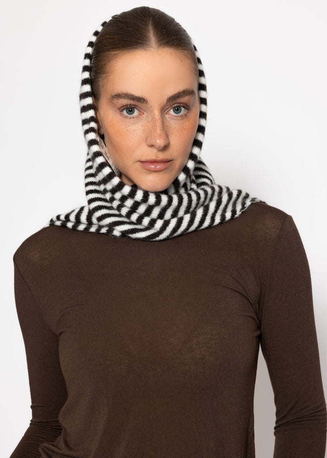 Striped triangle scarf - brown-off-white