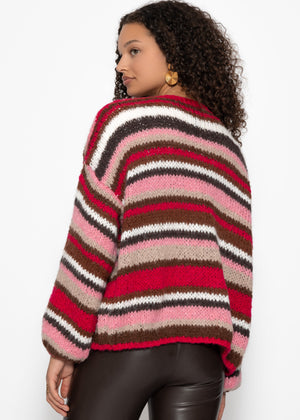 Striped multicolored cardigan - pink