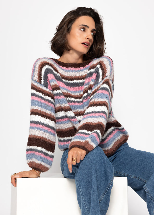 Gestreifter Pullover - braun