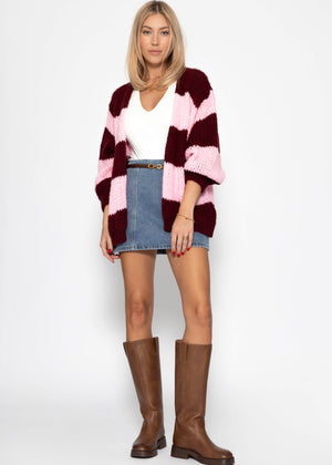 Gestreifter oversize Cardigan - burgundy