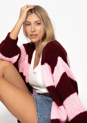 Gestreifter oversize Cardigan - burgundy