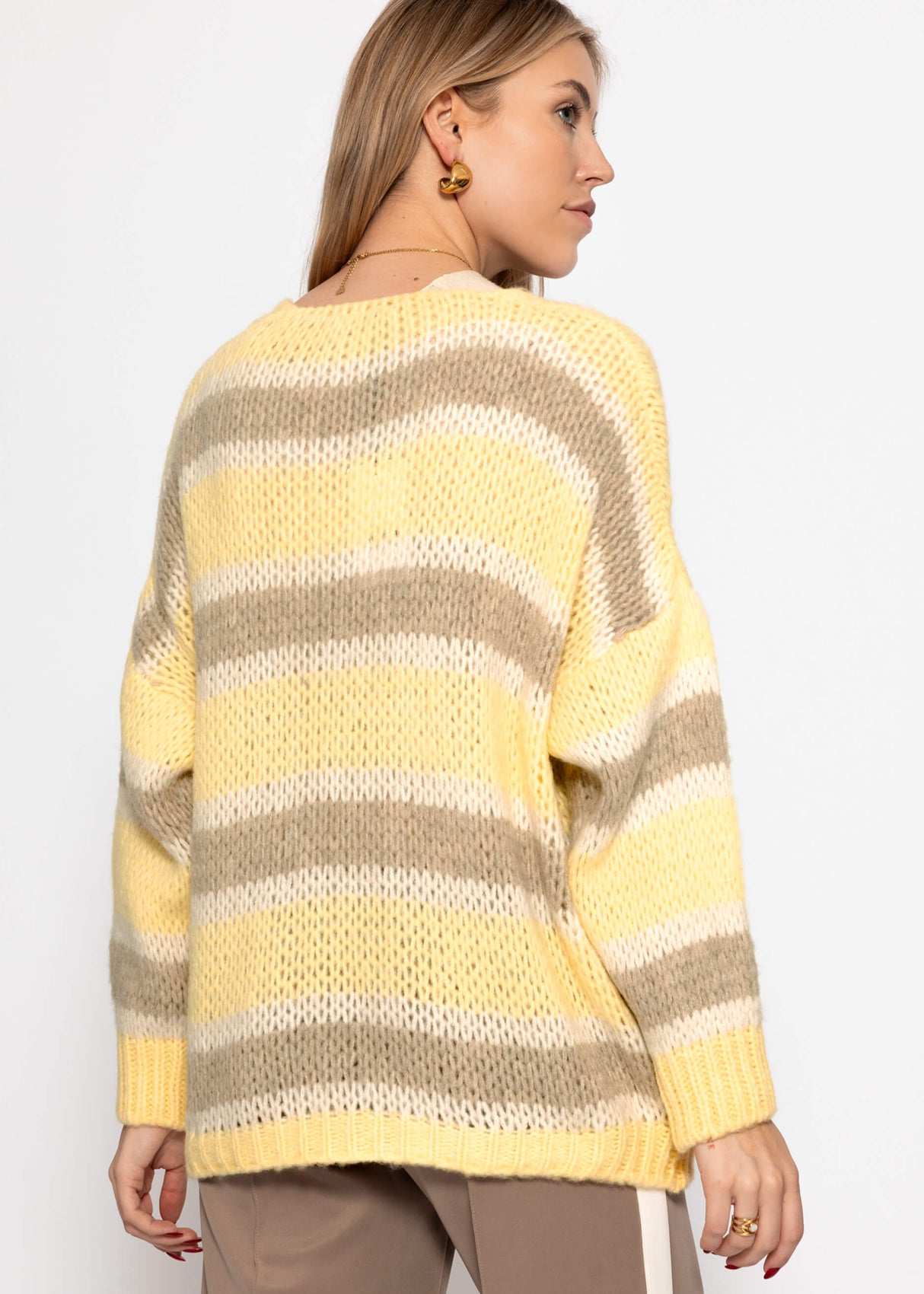Striped oversized cardigan - butter yellow