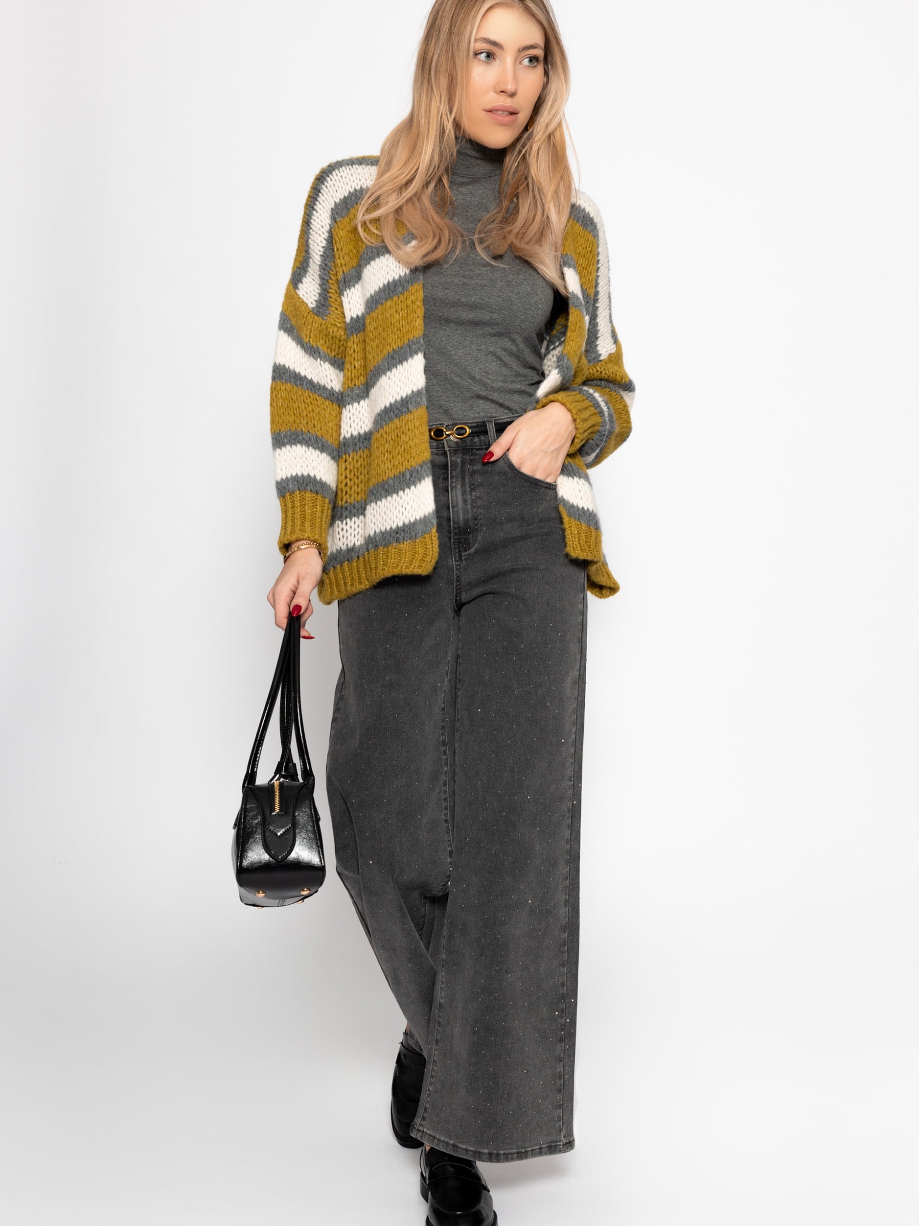 Striped oversized cardigan - green