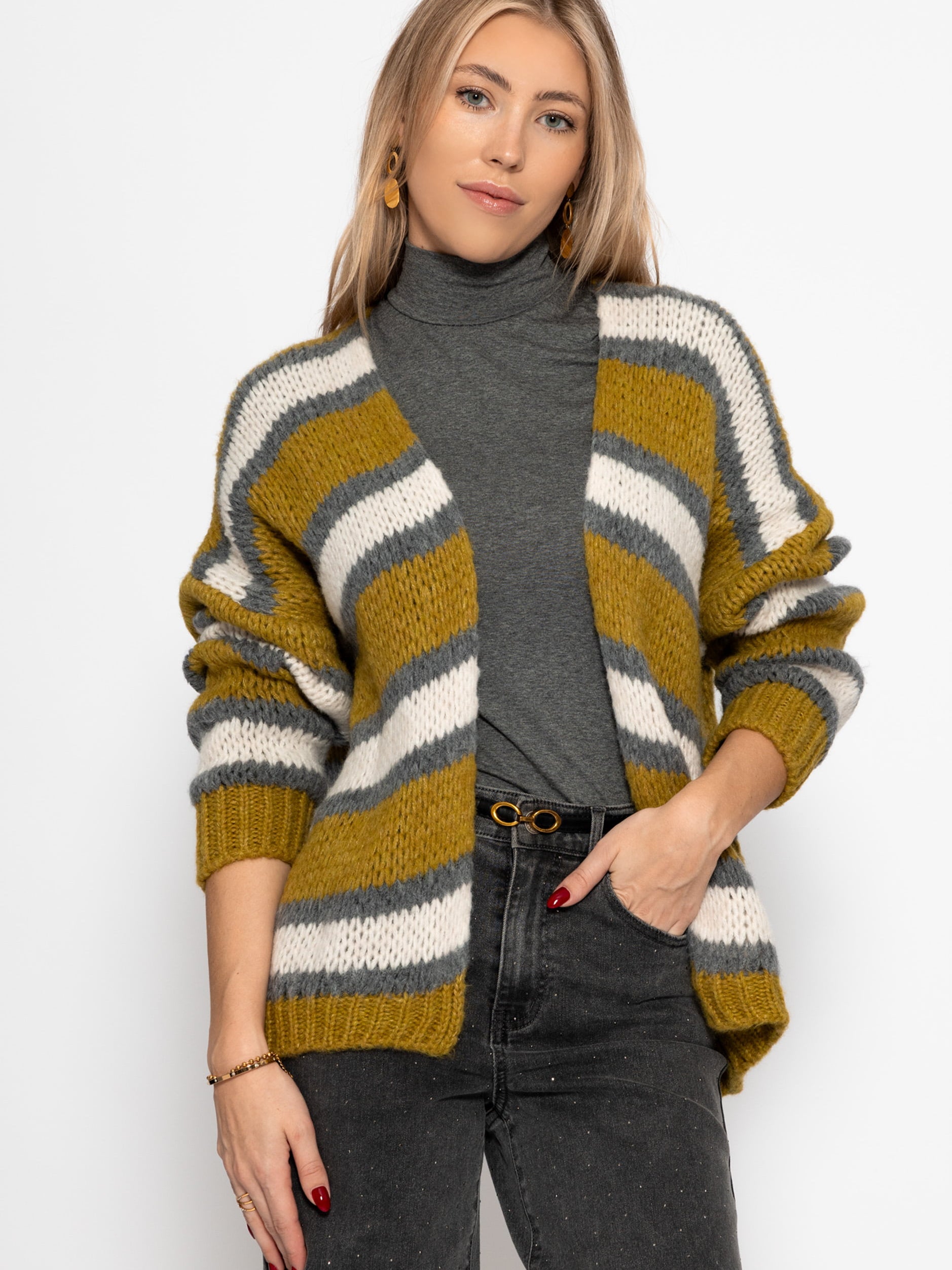 Striped oversized cardigan - green