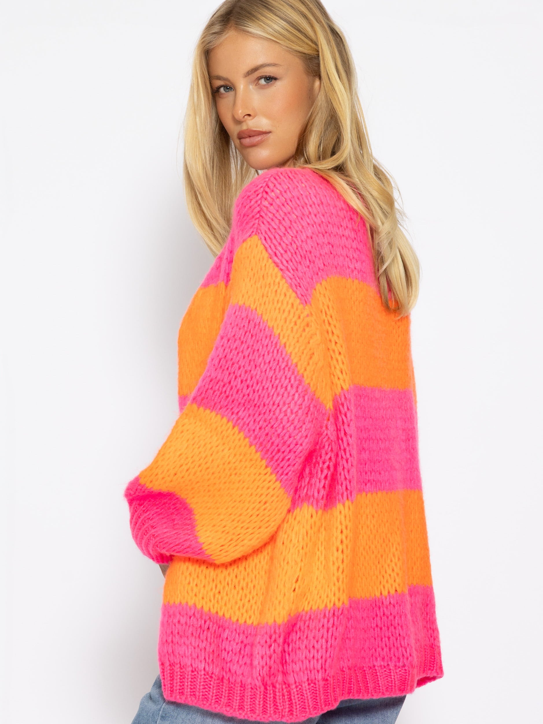 Gestreifter oversize Cardigan - pink-orange