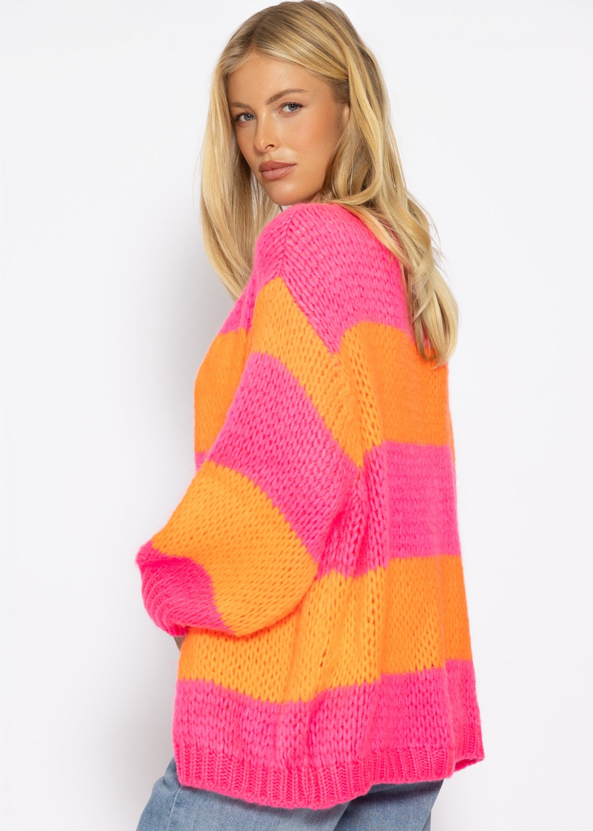 Gestreifter oversize Cardigan - pink-orange