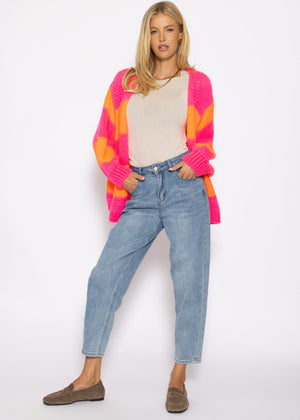 Gestreifter oversize Cardigan - pink-orange