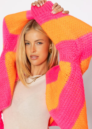 Gestreifter oversize Cardigan - pink-orange