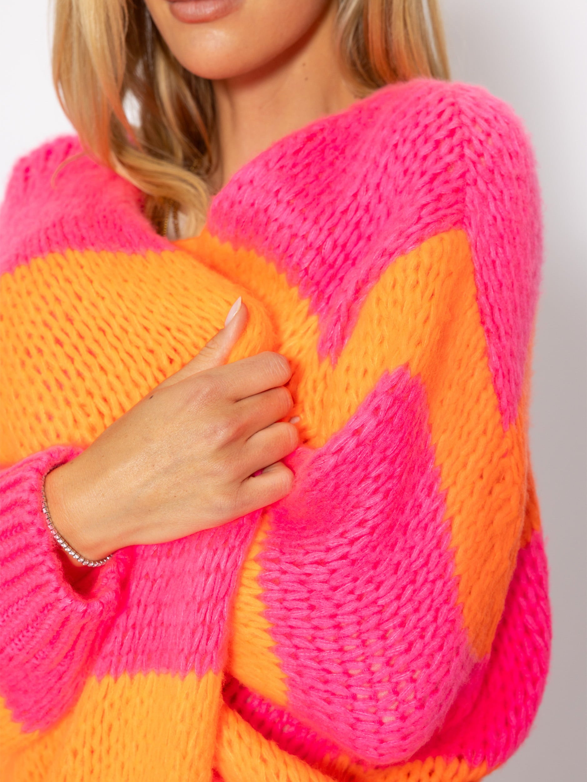 Gestreifter oversize Cardigan - pink-orange