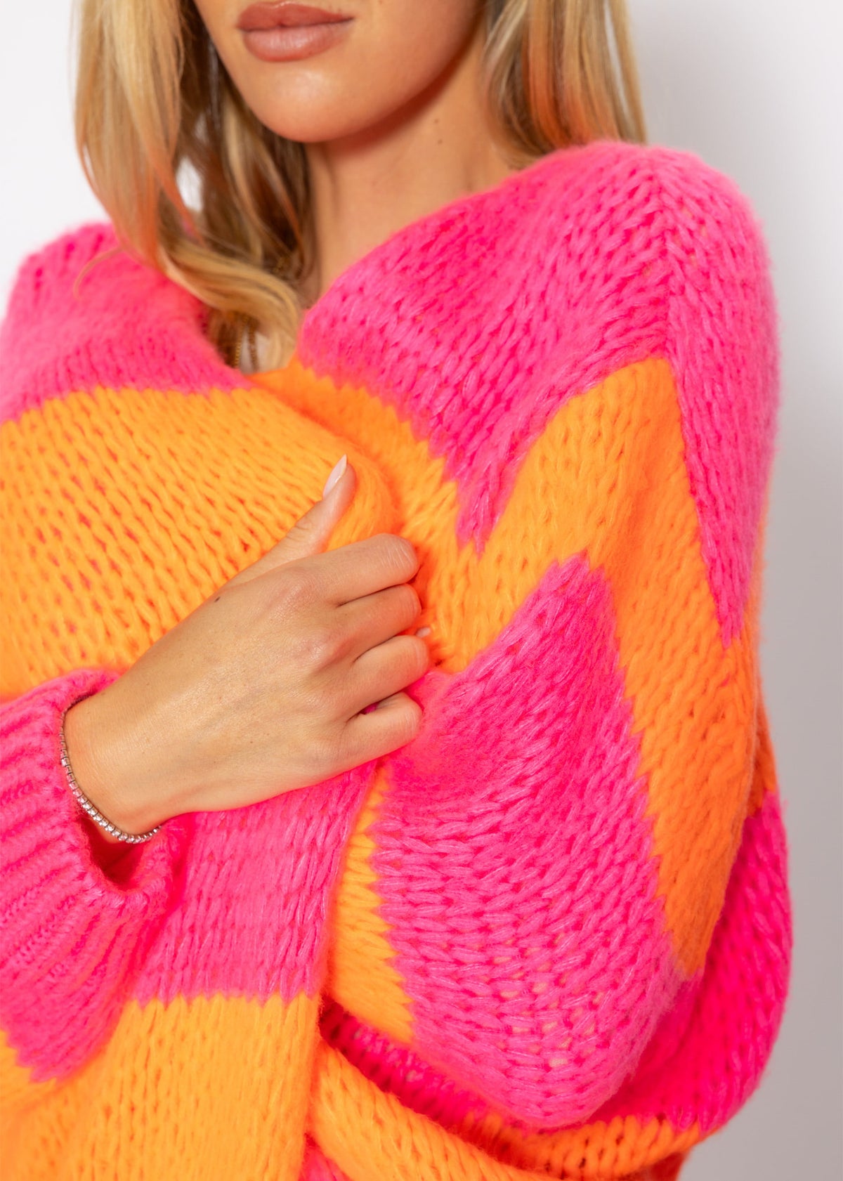 Gestreifter oversize Cardigan - pink-orange
