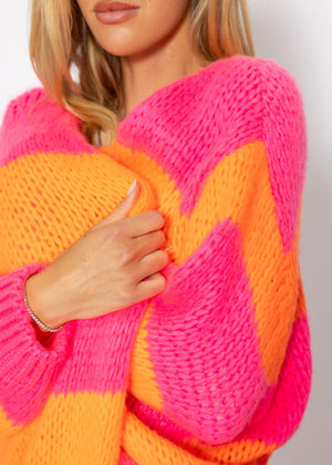 Gestreifter oversize Cardigan - pink-orange