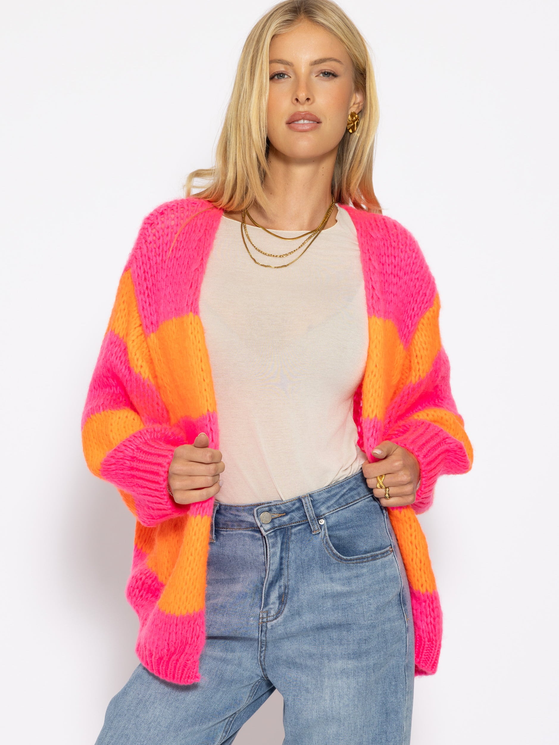 Gestreifter oversize Cardigan - pink-orange