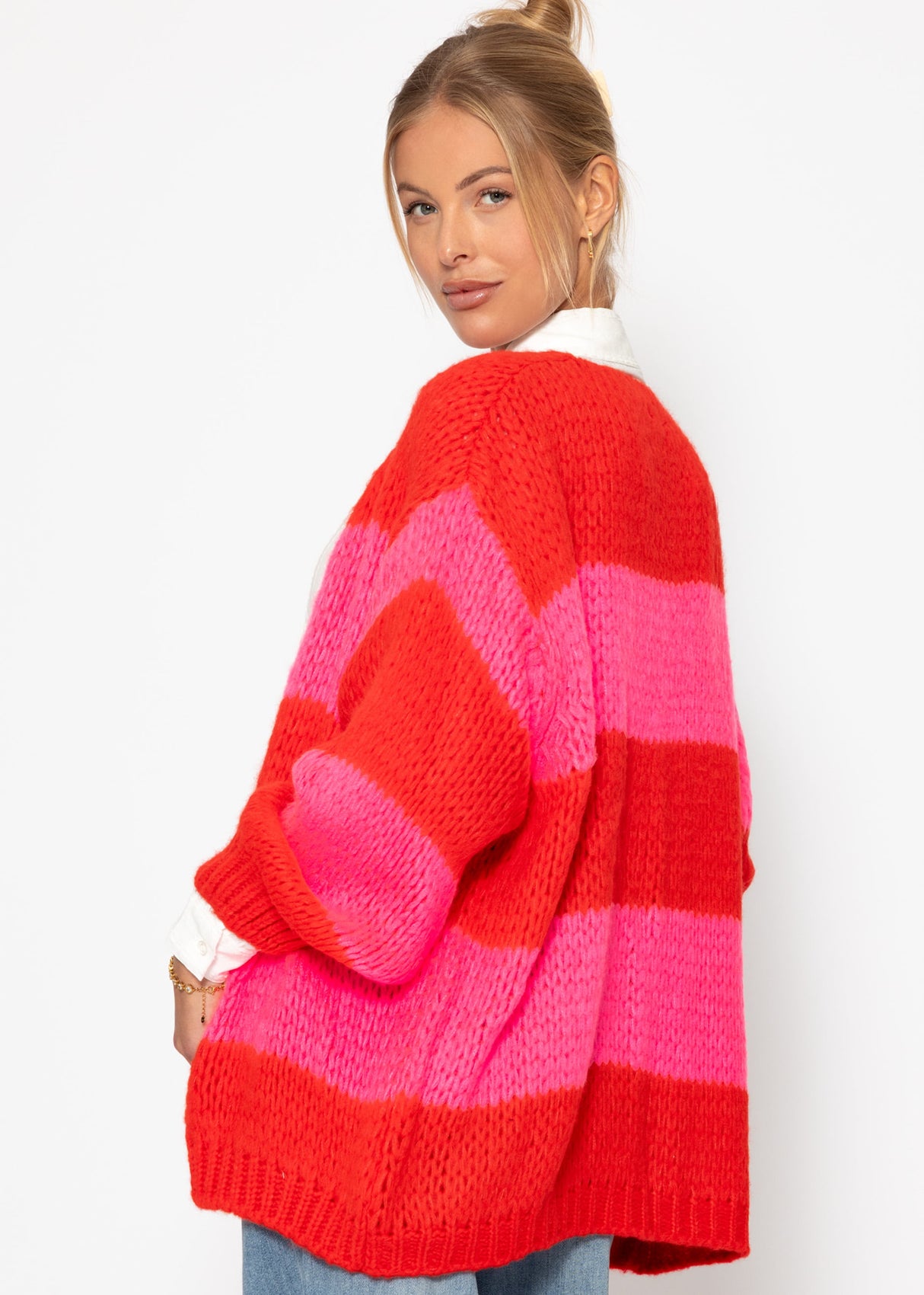 Striped oversize cardigan - red-pink