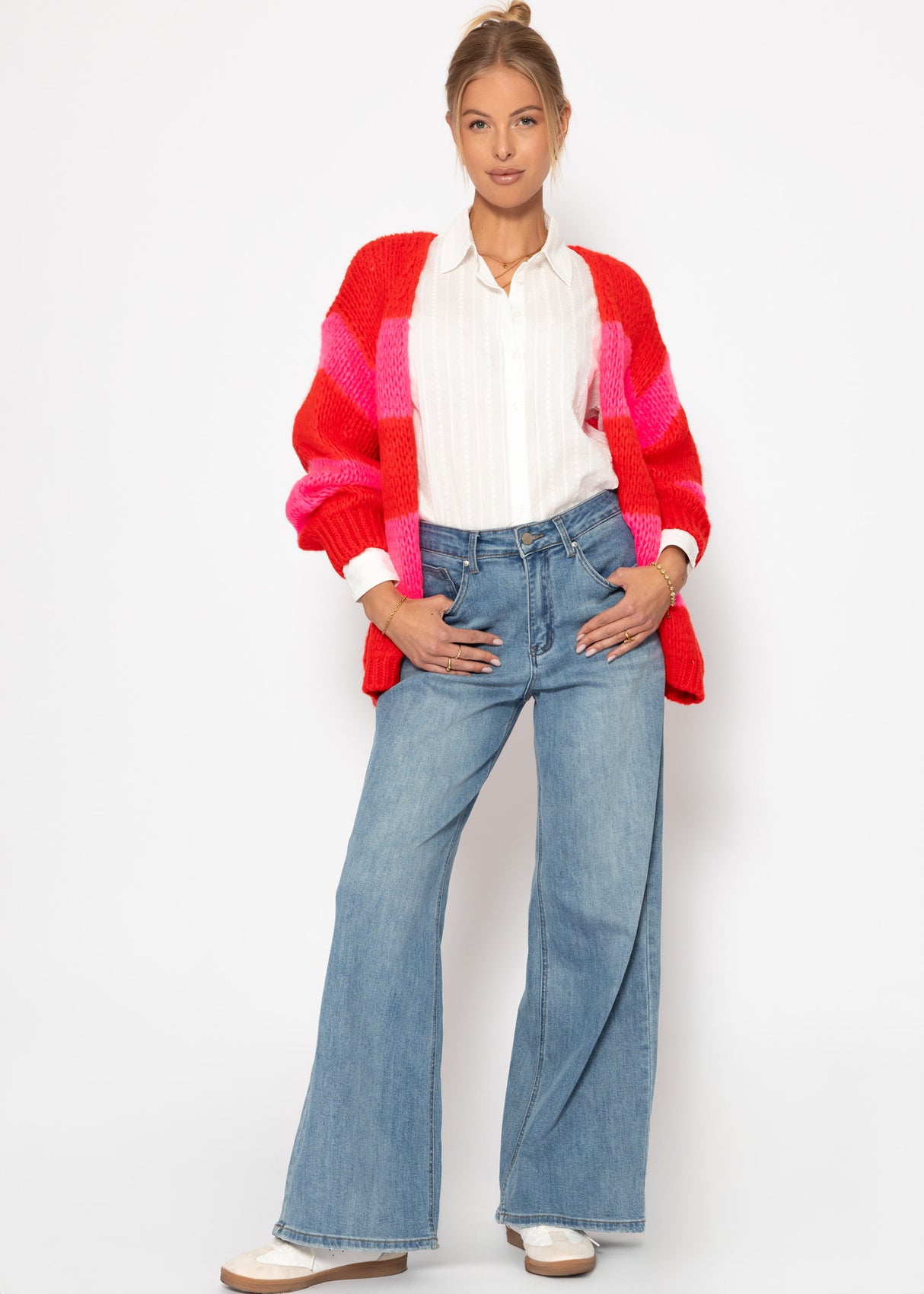 Striped oversize cardigan - red-pink