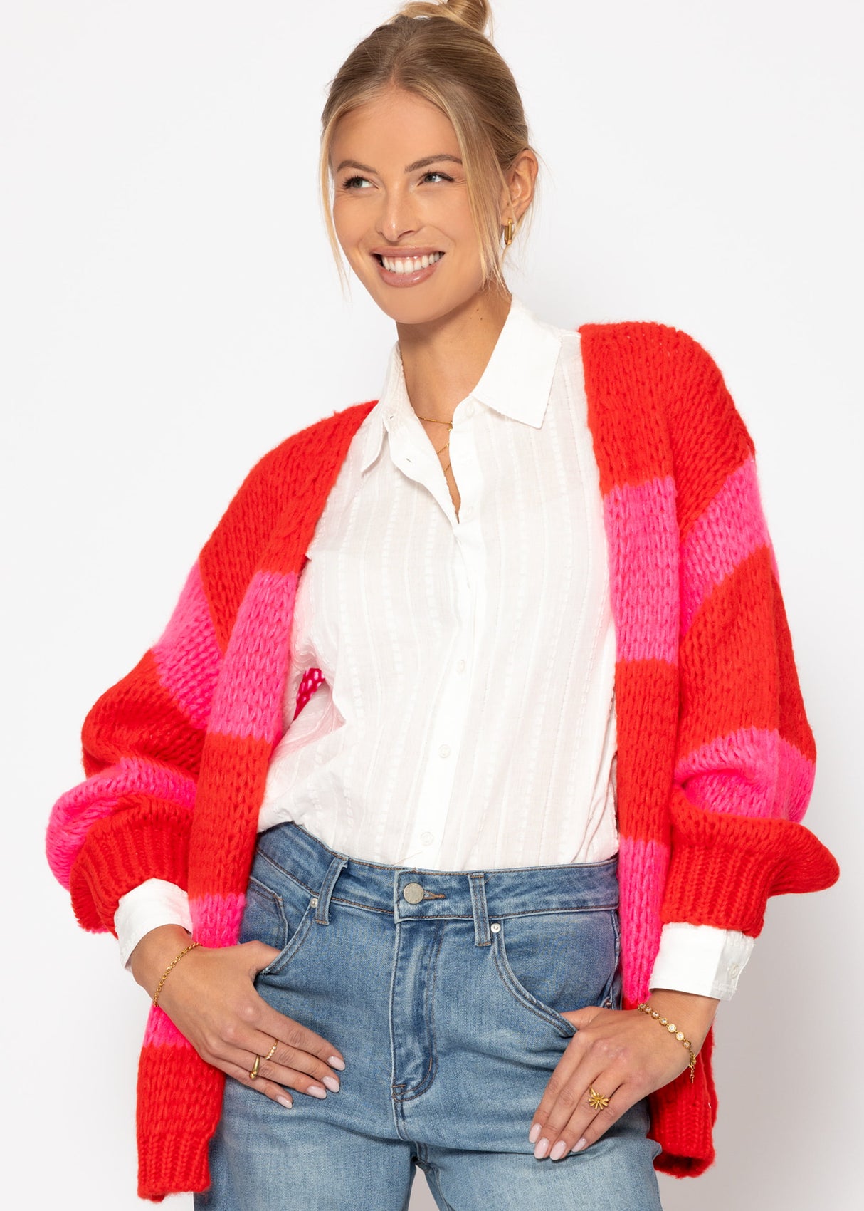 Striped oversize cardigan - red-pink