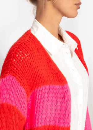 Striped oversize cardigan - red-pink