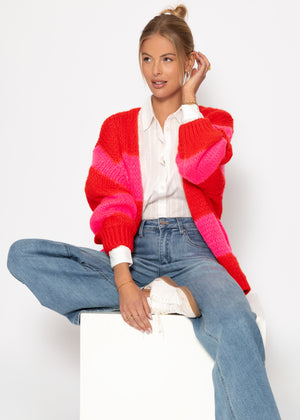 Striped oversize cardigan - red-pink