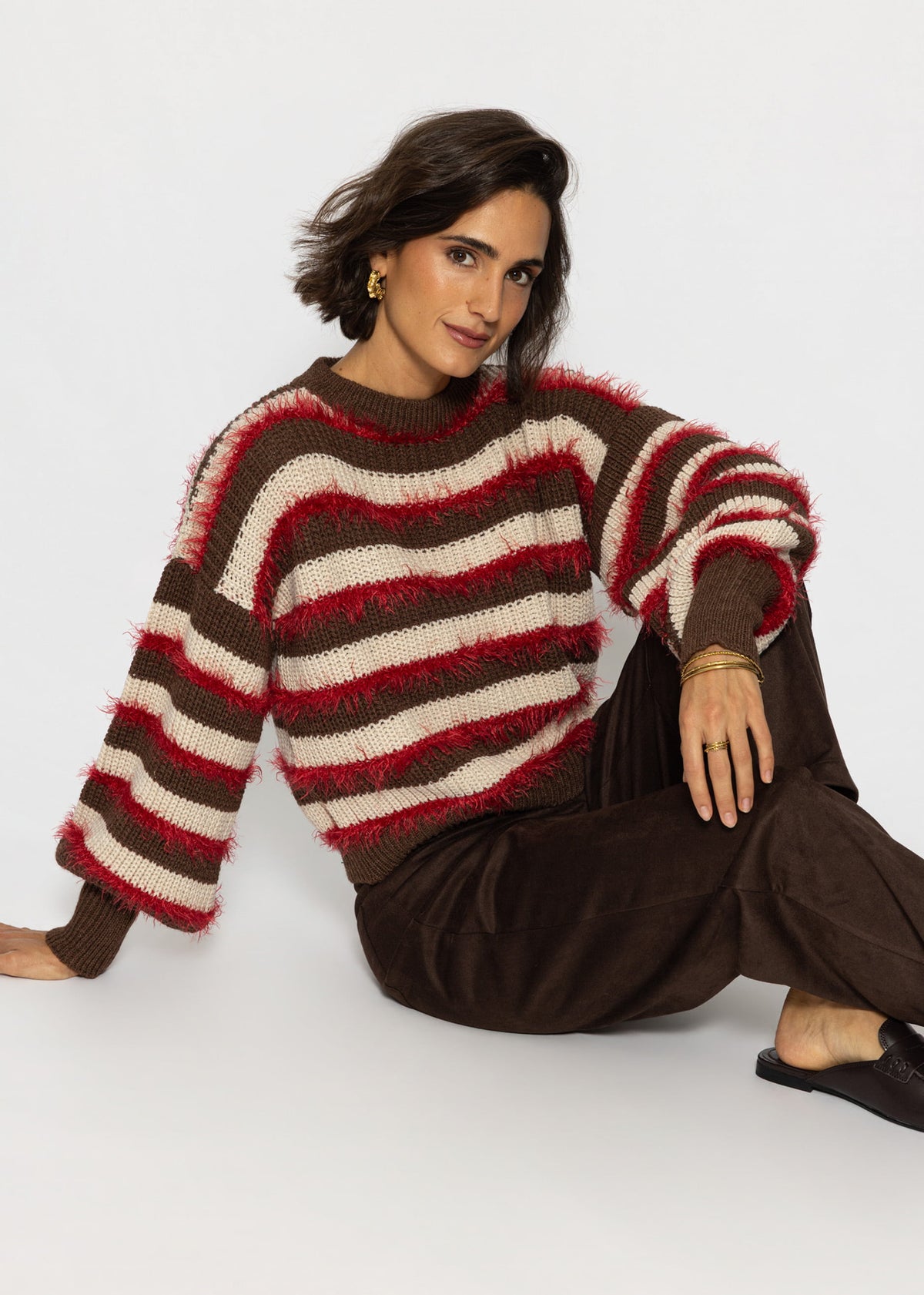 Gestreifter Oversize Pullover - braun-beige
