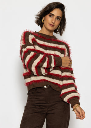 Gestreifter Oversize Pullover - braun-beige