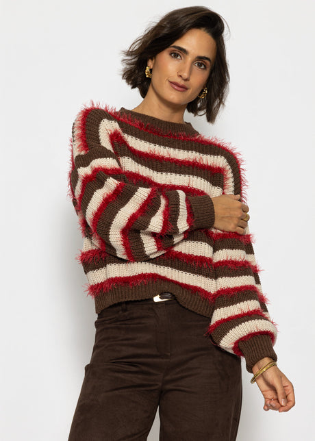 Gestreifter Oversize Pullover - braun-beige