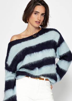 Gestreifter Pullover - blau