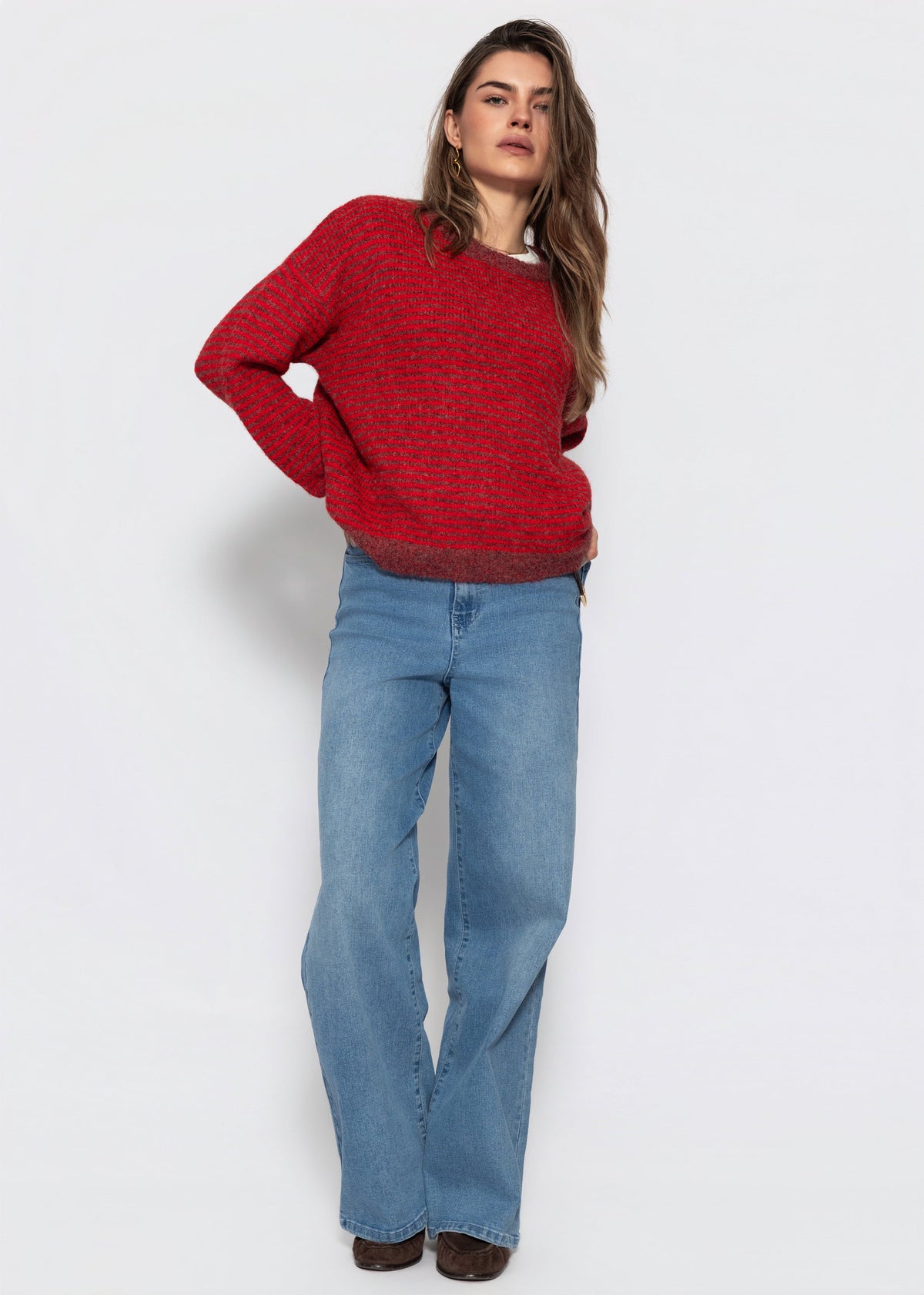 Gestreifter Pullover - burgundy