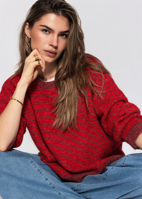 Gestreifter Pullover - burgundy
