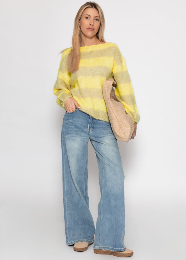 Gestreifter Pullover - gelb-beige