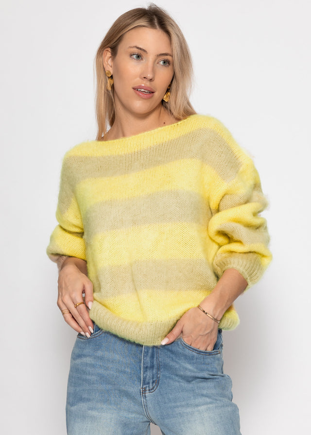 Gestreifter Pullover - gelb-beige