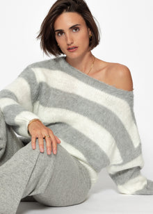 Gestreifter Pullover - grau-offwhite